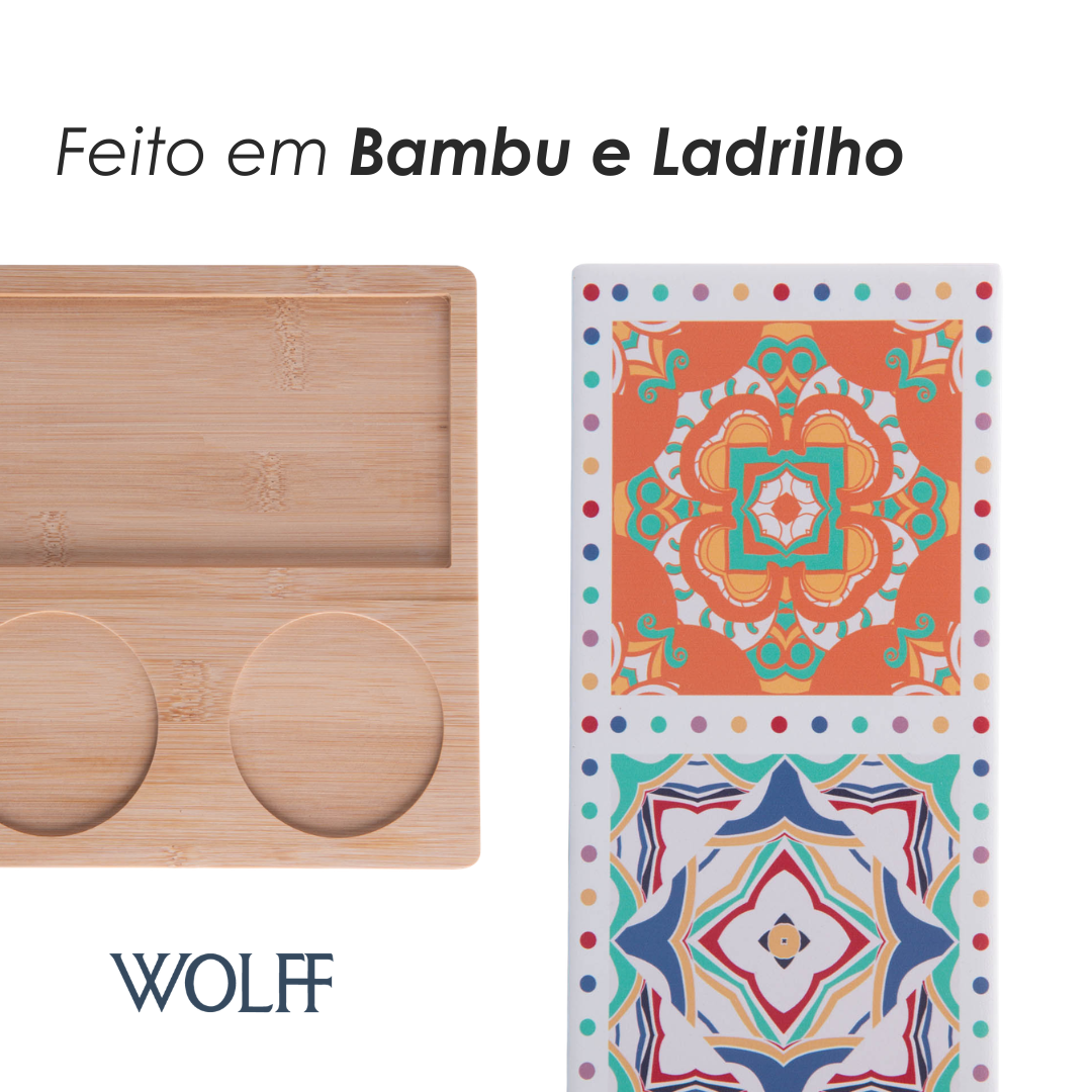 Conjunto Petisqueiras de Vidro com Colher e Bandeja de Bambu - Wolff