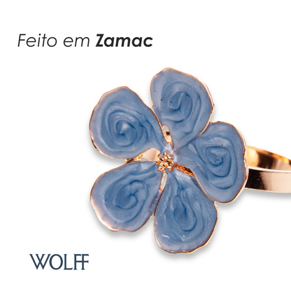 Conjunto 4 Anéis para Guardanapos Flower Azul  Zamac - Wolff