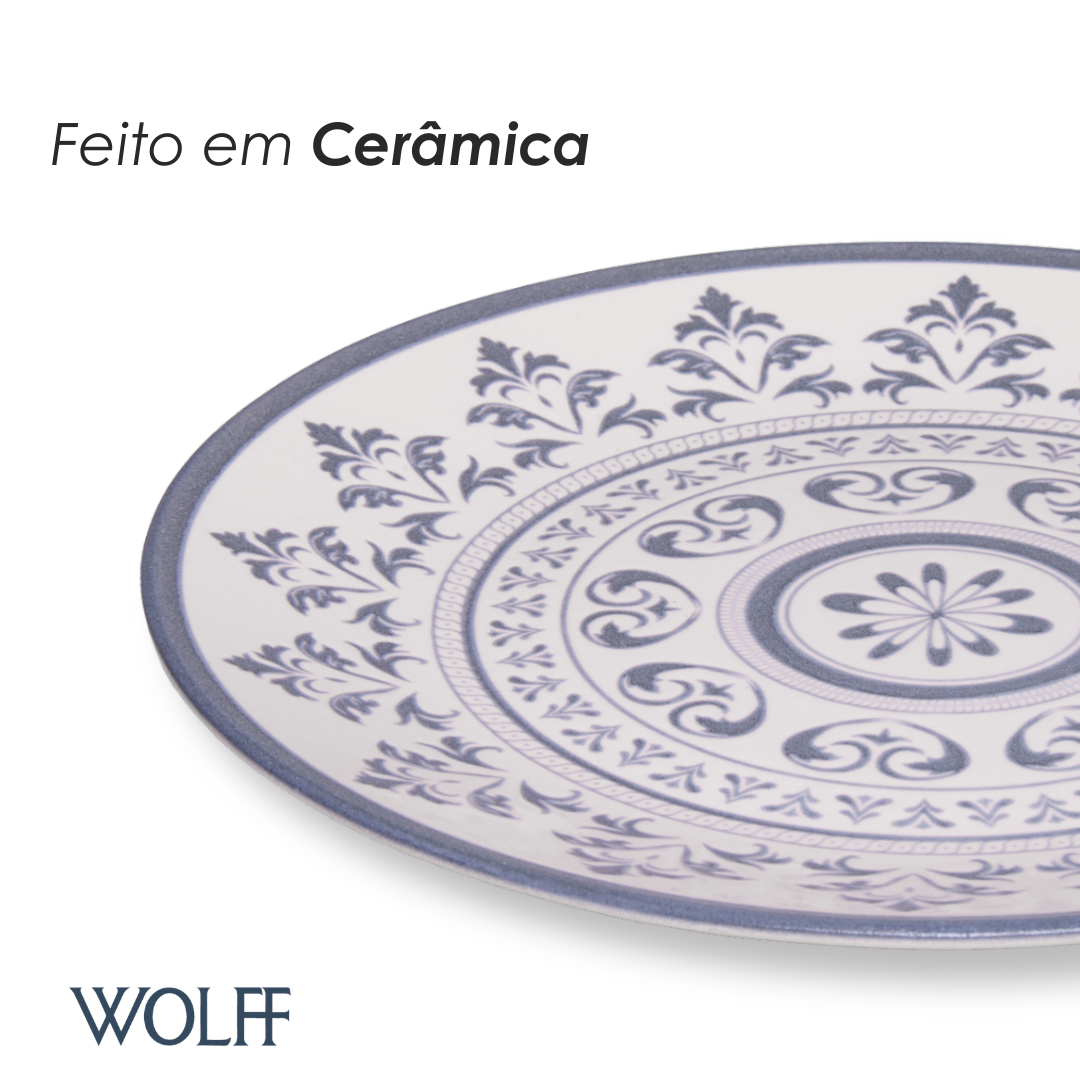 Prato Raso Porto 25cm Azul Cerâmica - Wolff