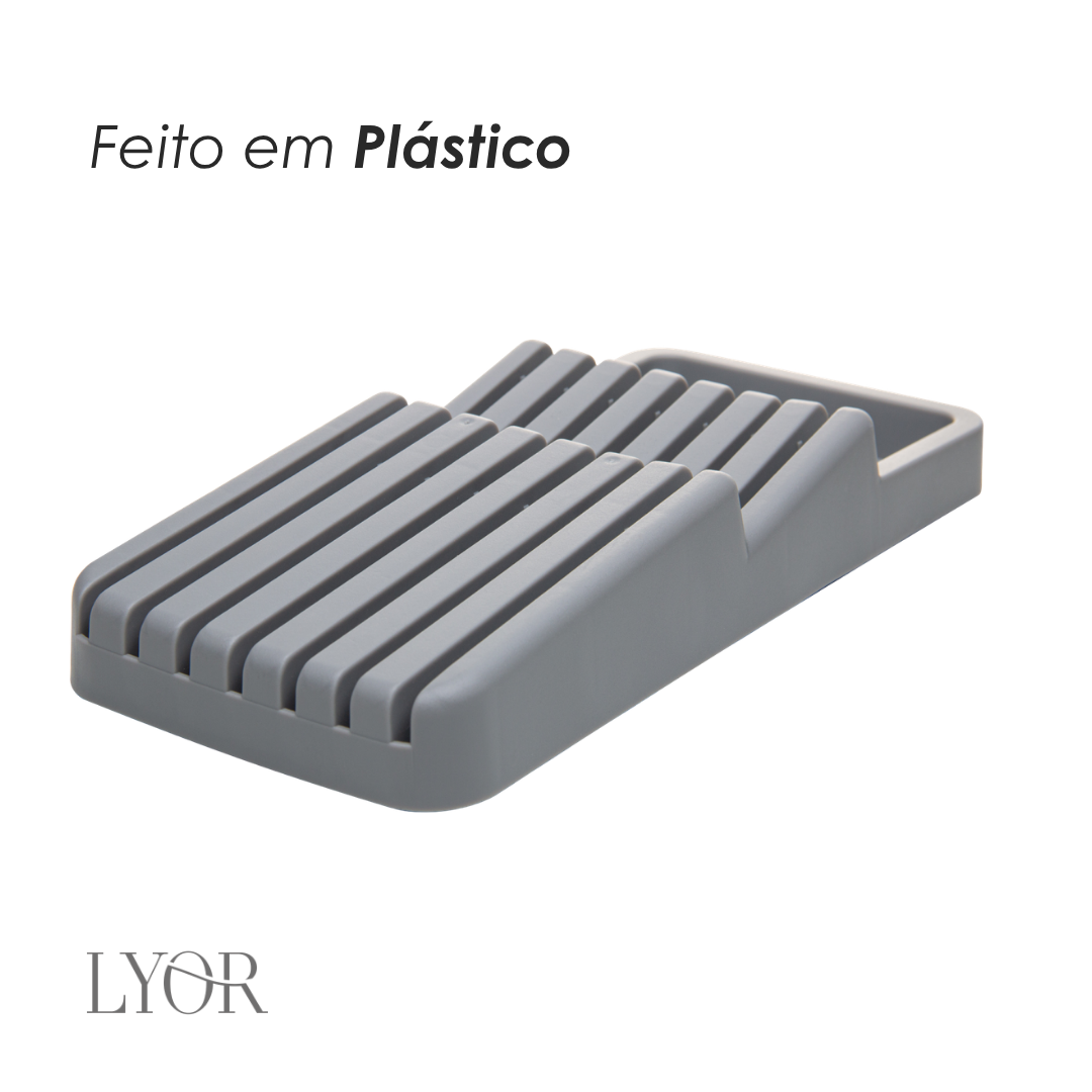 Organizador de Gavetas para Facas 28cm x 13cm x 4,5cm Cinza Plástico - Lyor