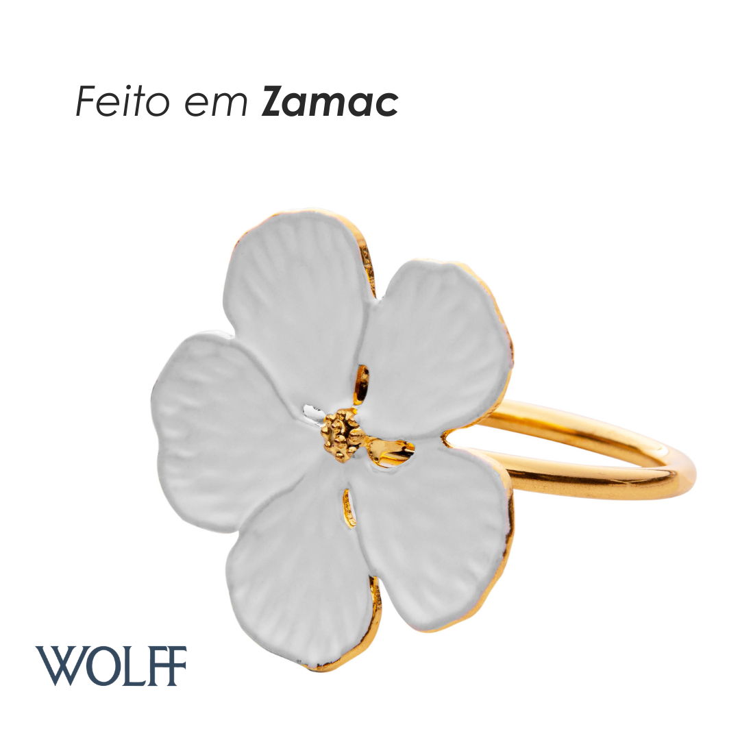Conjunto 4 Anéis para Guardanapos Flower Branco Zamac - Wolff