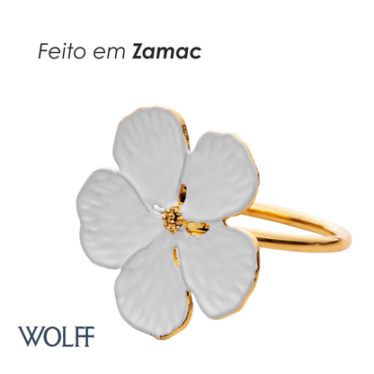 Conjunto 4 Anéis para Guardanapos Flower Branco Zamac - Wolff