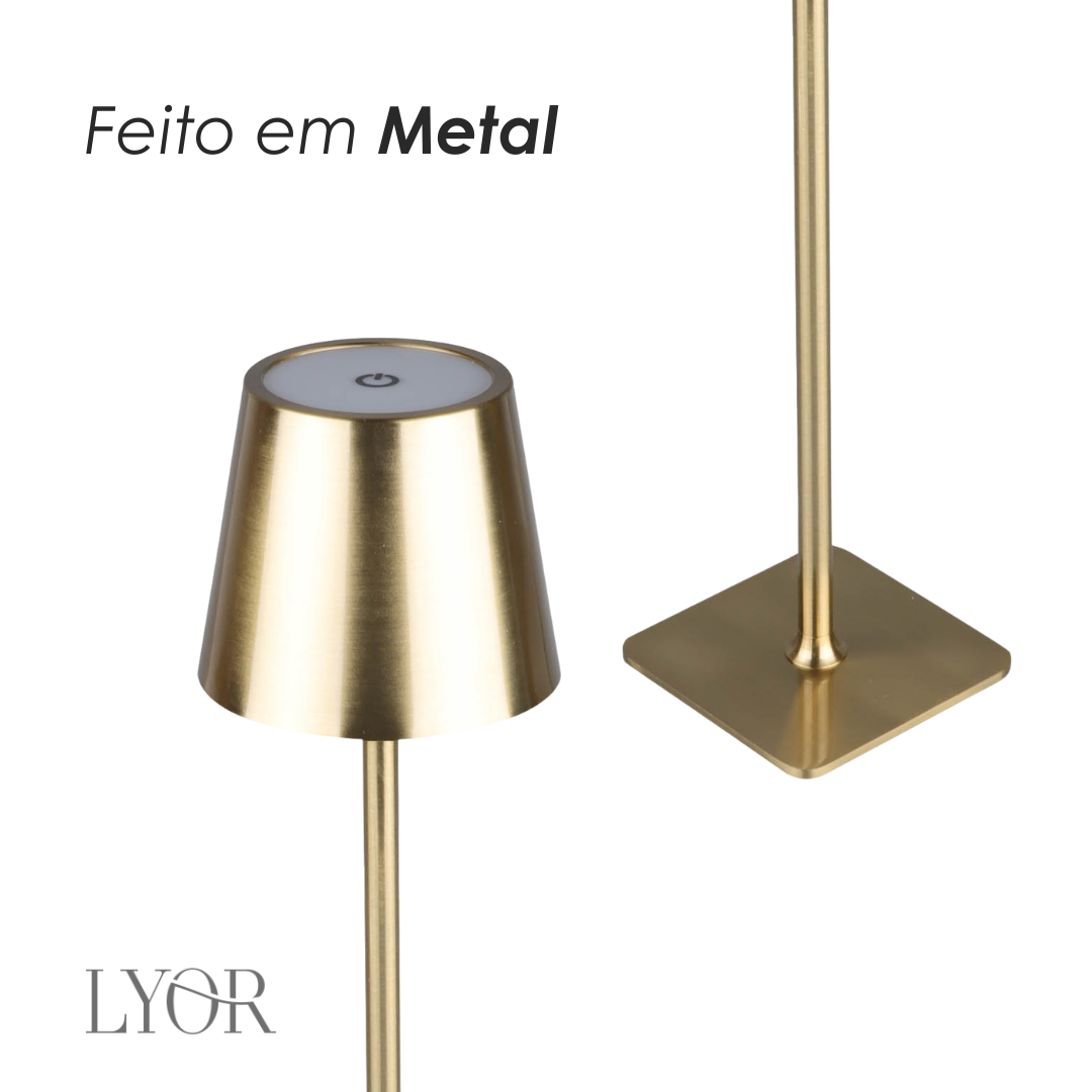 Luminária de Mesa Led 3 Tons Usb Elegance 9,5cm x 9,5cm x 38cm Dourada Metal - Lyor
