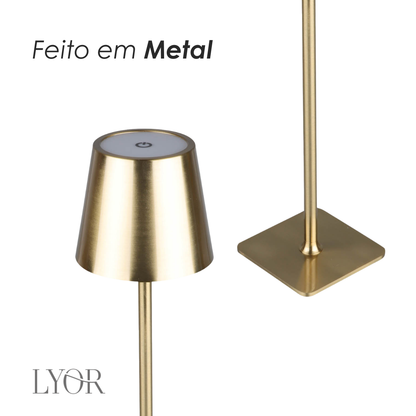 Luminária de Mesa Led 3 Tons Usb Elegance 9,5cm x 9,5cm x 38cm Dourada Metal - Lyor