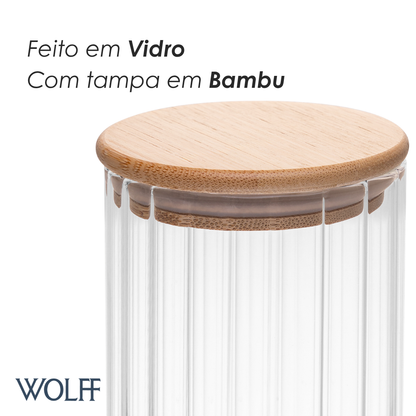 Porta Mantimento com Tampa de Bambu Canelado 200ml Vidro Borossilicato – Wolff