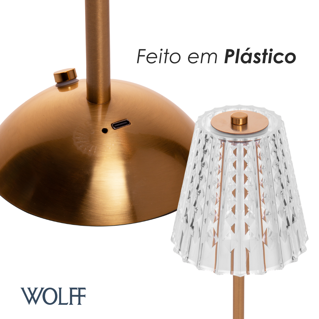 Luminária de Mesa Led 3 Tons Usb Leumina 12,5cm x 12,5cm x 30cm Dourada Plástico - Wolff
