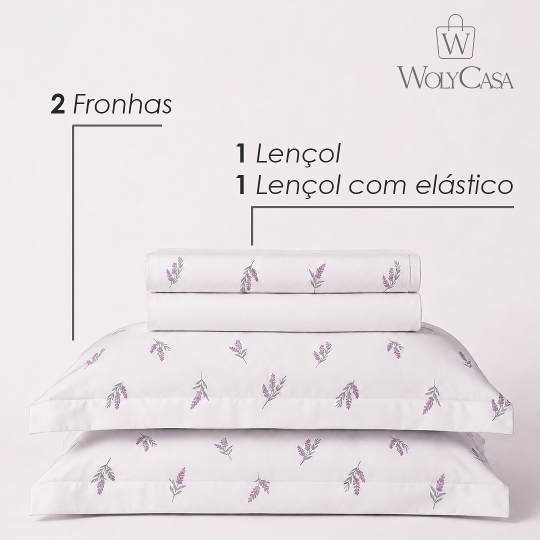 Jogo de Cama Casal Essencial Lavanda Toque 250 Fios Microfibra - Lyor