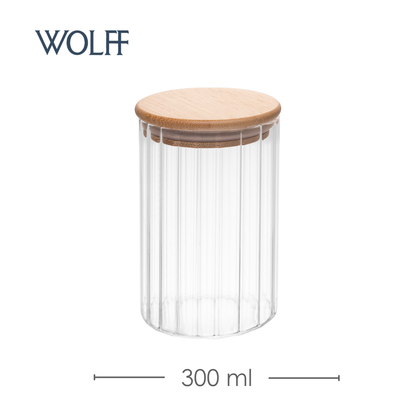 Porta Mantimento com Tampa de Bambu Canelado 300ml Vidro Borossilicato – Wolff