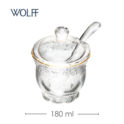 Açucareiro com Tampa e Colher com Fio de Ouro Serena 180ml Cristal - Wolff