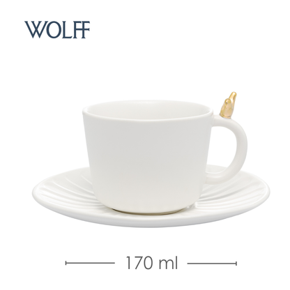 Conjunto 2 Xícaras de Chá de Cerâmica Colibri com Pires Branco 170ml - Wolff