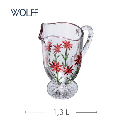 Conjunto Jarra com 6 Taças de Água Red Flower 1,3L/320ml Cristal Ecológico - Wolff