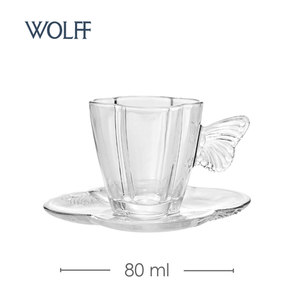 Conjunto 4 Xícaras de Café com Pires Butterfly 80ml Cristal - Wolff