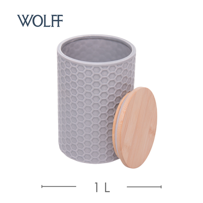 Potiche com Tampa de Bambu Beelisse 11cm x 15,8cm Cinza Cerâmica - Wolff
