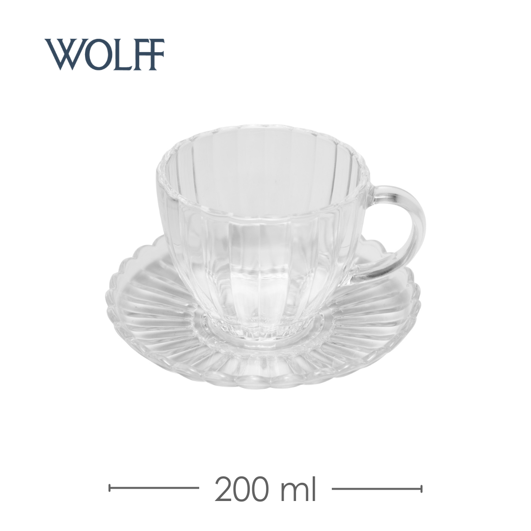 Conjunto 6 Xícaras de Chá de Vidro com Pires Pétala 200ml - Wolff