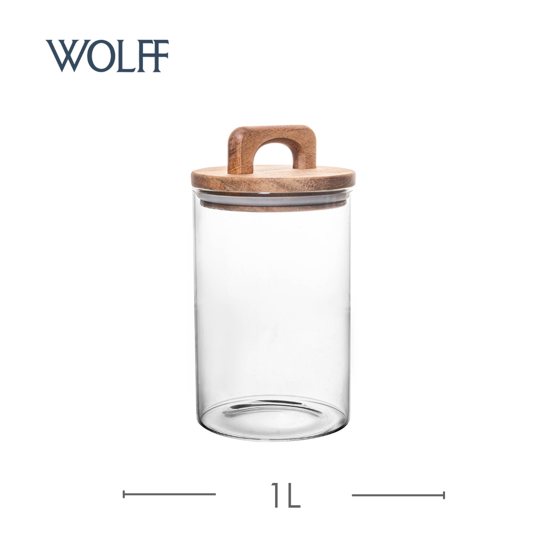 Porta Mantimento de Vidro Borossilicato com Tampa de Acácia 1L - Wolff