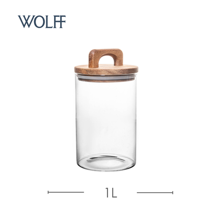 Porta Mantimento de Vidro Borossilicato com Tampa de Acácia 1L - Wolff