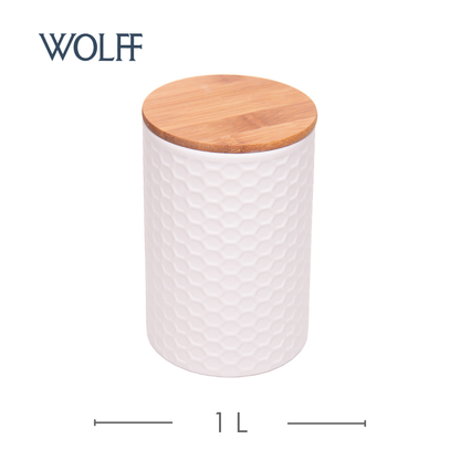 Potiche com Tampa de Bambu Beelisse 11cm x 15,8cm Branco Cerâmica - Wolff