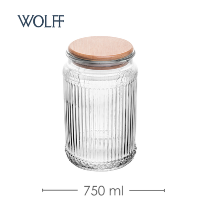 Porta Mantimento de Vidro com Tampa de Bambu Lines 750ml - Wolff