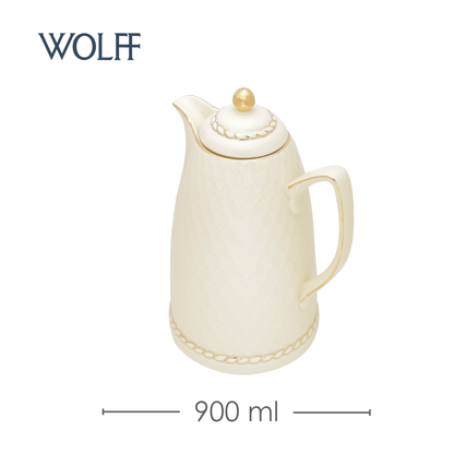 Garrafa Térmica de Porcelana Renda Creme 28cm 900ml - Wolff