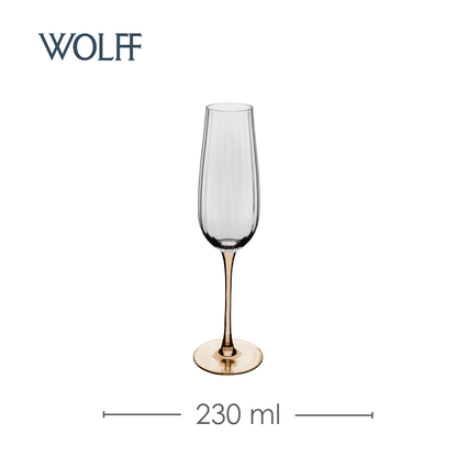 Conjunto 2 Taças de Champagne De Vidro Com Haste Âmbar Classic 230Ml - Wolff