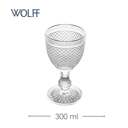 Conjunto 6 Taças de Água De Vidro Com Fio Dourado Bico De Jaca 300Ml - Wolff