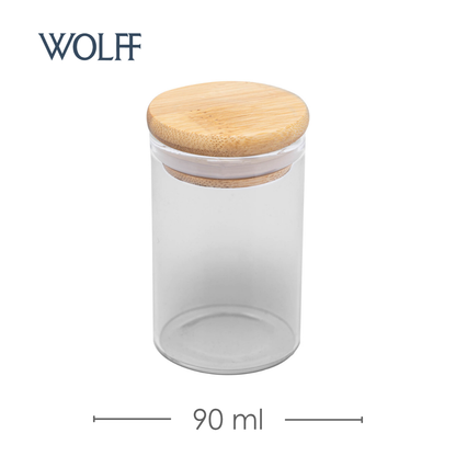 Porta Mantimento de Vidro Borossilicato com Tampa de Bambu 90ml - Wolff