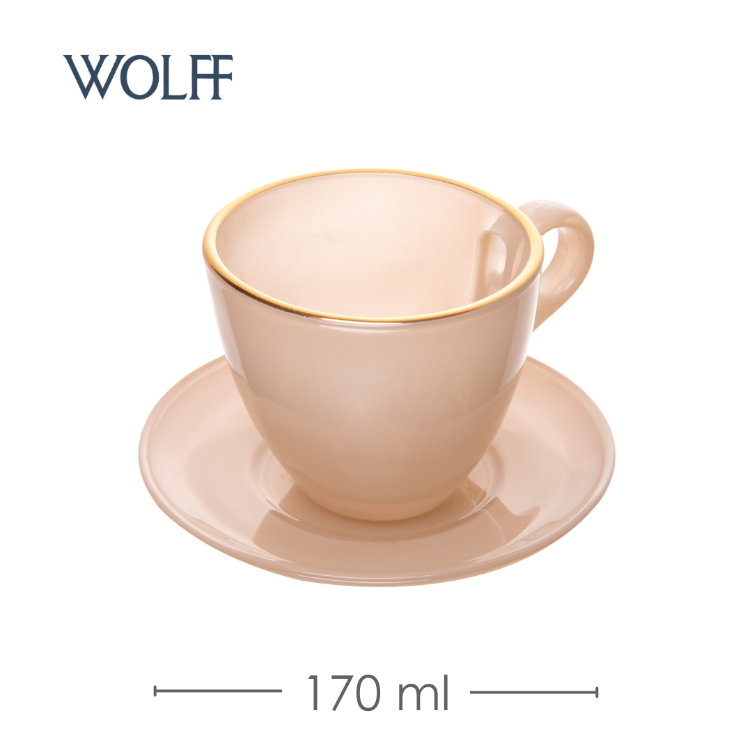 Conjunto 4 Xícaras de Chá com Pires Milky com Fio de Ouro 170ml Areia Vidro - Wolff