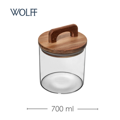 Porta Mantimento de Vidro com Tampa de Acácia 700ml - Wolff