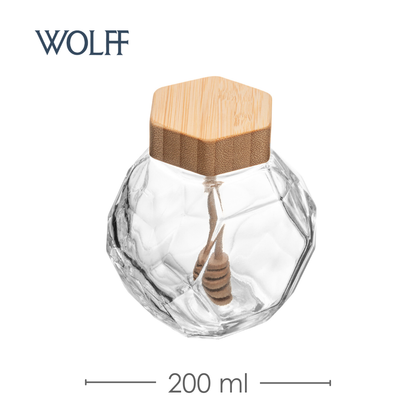 Meleira de Vidro com Pegador e Tampa de Bambu 200ml - Wolff