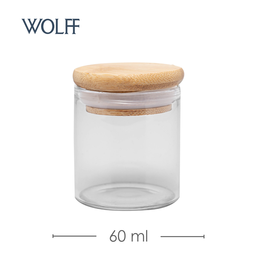 Porta Mantimento de Vidro Borossilicato com Tampa de Bambu 60ml - Wolff