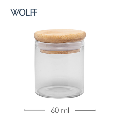 Porta Mantimento de Vidro Borossilicato com Tampa de Bambu 60ml - Wolff