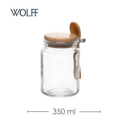 Porta Mantimentos Redondo com Colher e Tampa de Bambu 350ml Vidro - Wolff