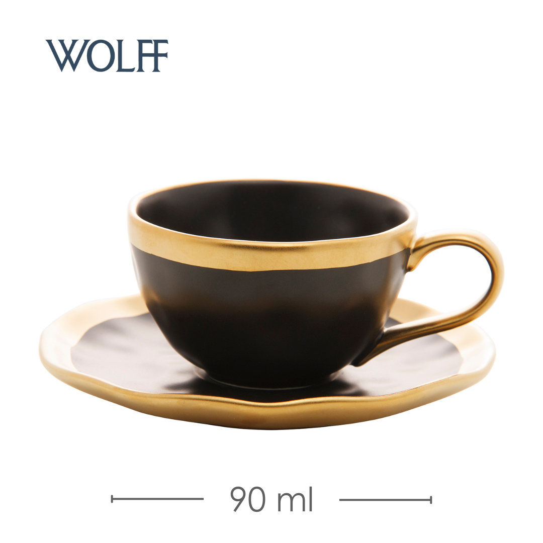 Xícara de Café De Porcelana Dubai Preto E Dourado 90ml Wolff