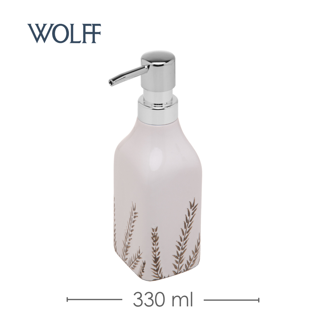 Porta Sabonete Líquido com Pump Prata Flurenza 330ml Branco Cerâmica - Wolff