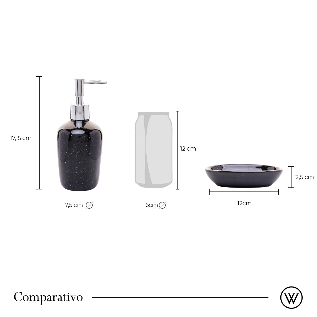 Conjunto 2 Peças para Banheiro de Cerâmica Dots Preto - Wolff
