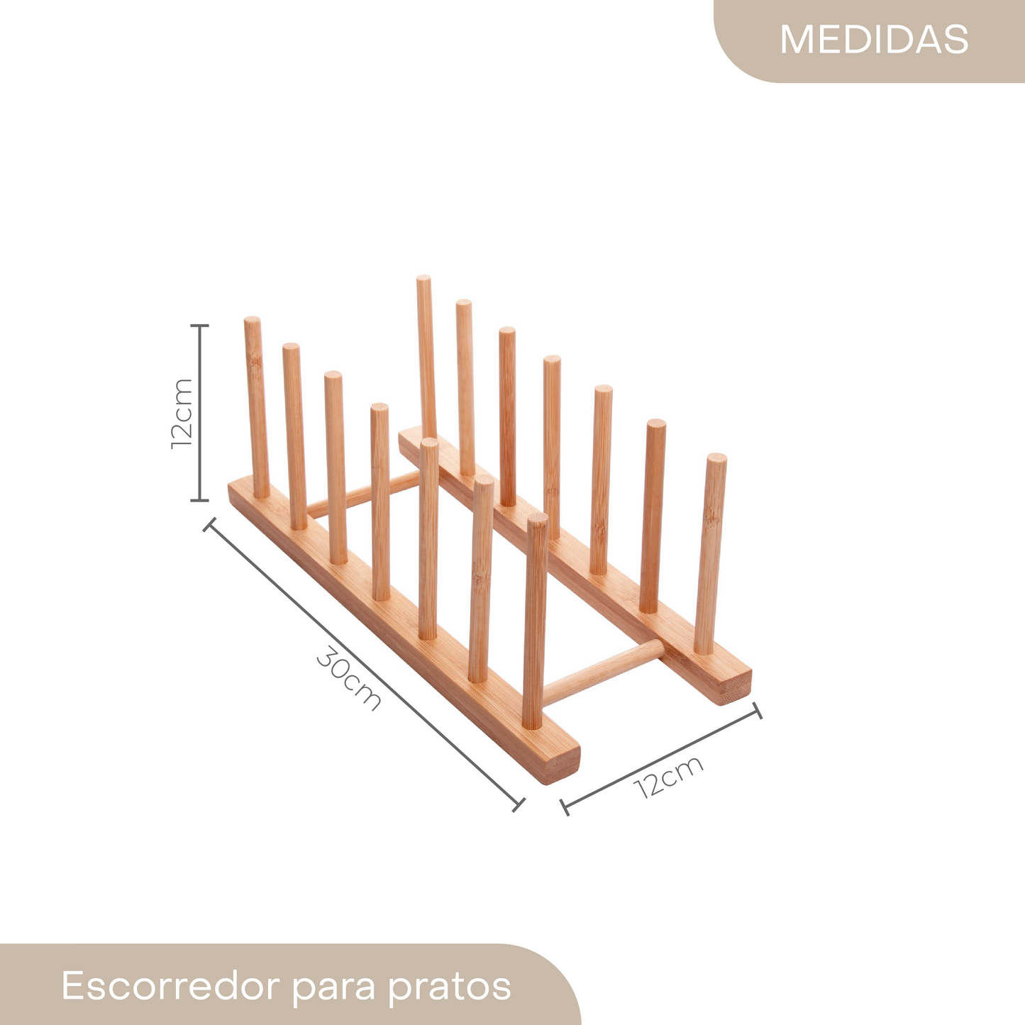 Escorredor de Pratos Nature 30cm X 12cm X 12cm Bambu - Lyor