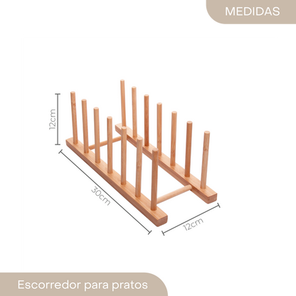 Escorredor de Pratos Nature 30cm X 12cm X 12cm Bambu - Lyor