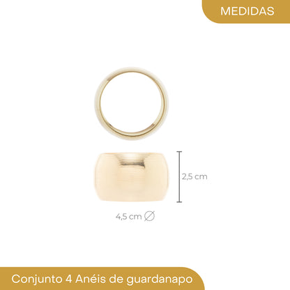 Conjunto 4 Anéis para Guardanapo de Aço Circle Dourado - Lyor