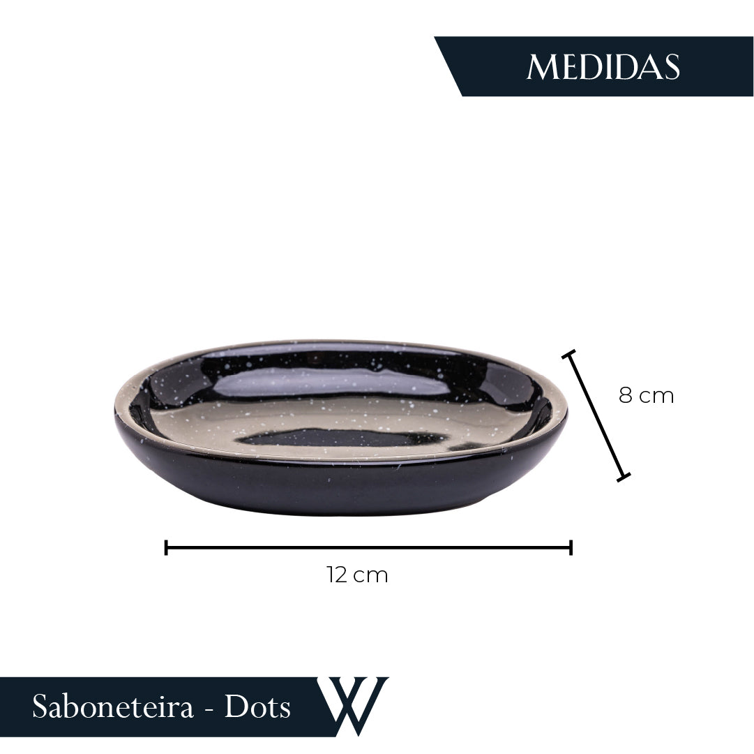 Conjunto 2 Peças para Banheiro de Cerâmica Dots Preto - Wolff
