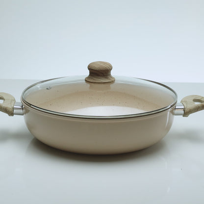 Wok de Indução com Tampa de Vidro Granito Chef 28cm Bege Alumínio com Revestimento Cerâmico - Lyor