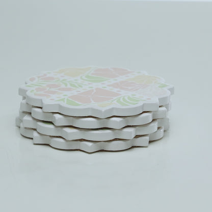 Conjunto 4 Porta Copos Floral 10cm Cerâmica - Lyor