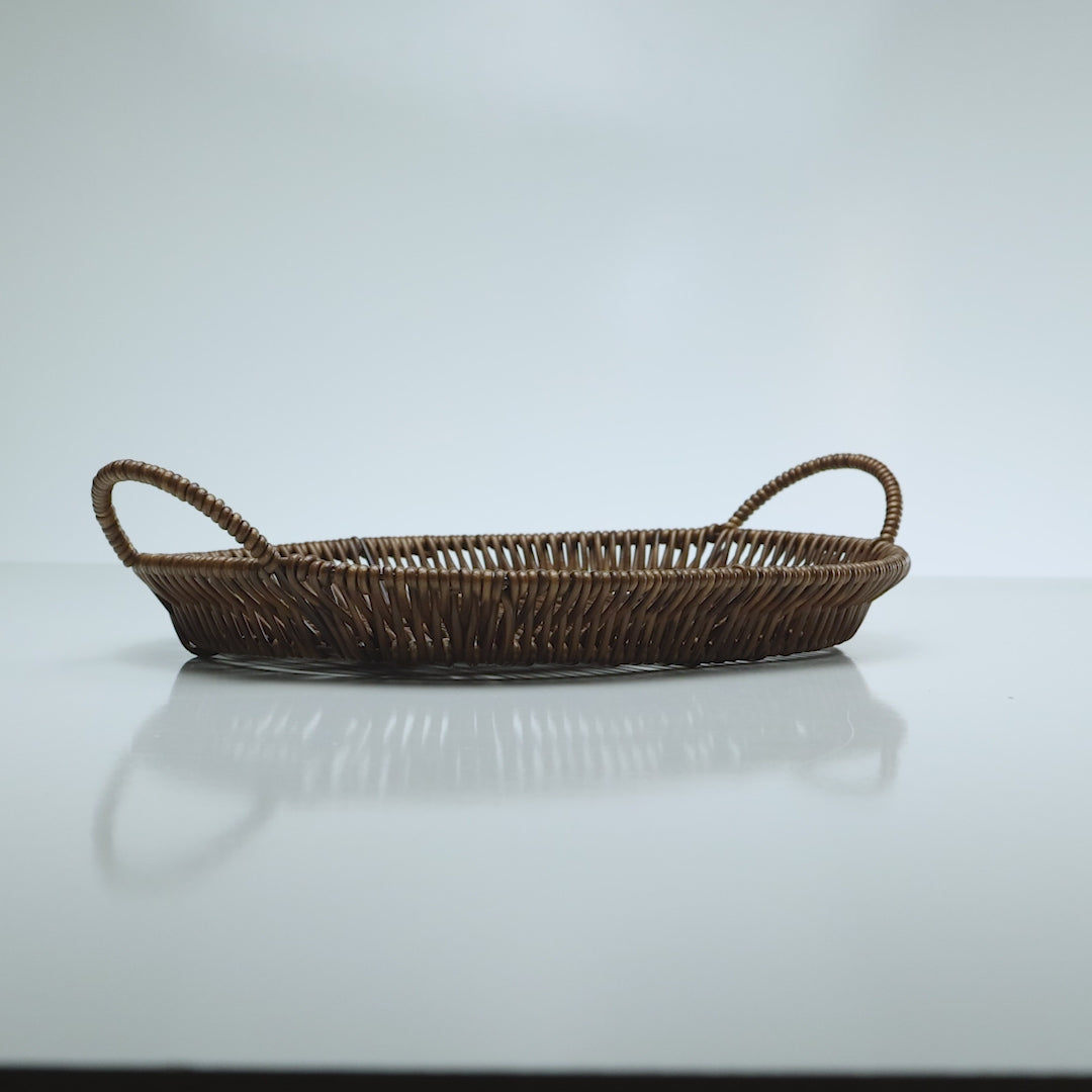 Cesta Oval com Alça Rattan 29cm x 22cm x 7,5cm Plástico - Lyor