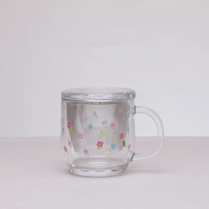 Caneca com Infusor e Tampa Primavera com Flores Rosa 330ml Vidro - Lyor
