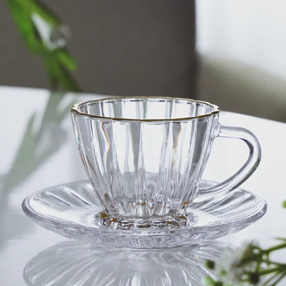 Conjunto 2 Xícaras para Café de Cristal Ecológico com Fio de Ouro e Pires Radial 90ml - Lyor