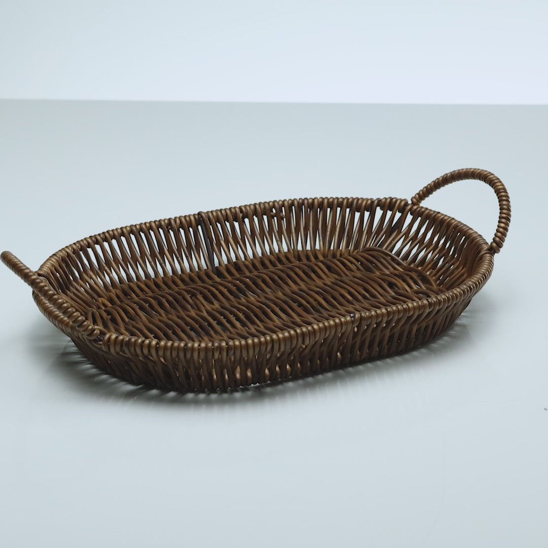 Cesta Oval com Alça Rattan 26cm x 18,5cm x 7,5cm Plástico - Lyor