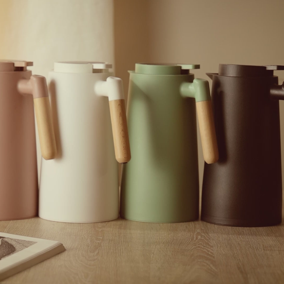 Garrafa Térmica de Plástico com Cabo de Madeira e Termômetro Tap Nude 1L - Lyor