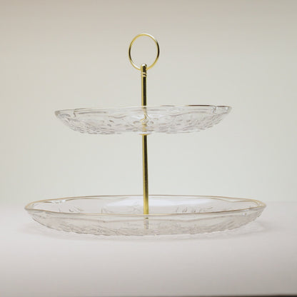 Prato para Doce 2 Andares New Butterfly com Fio de Ouro 20cm/26cm Cristal Ecológico - Lyor