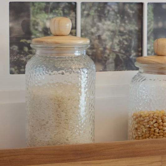 Porta Mantimento de Vidro Martelado com Tampa de Bambu 1,3L - Wolff