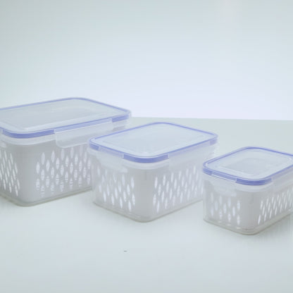 Conjunto 3 Potes Herméticos com Cesto Escorredor Branco Plástico - Lyor