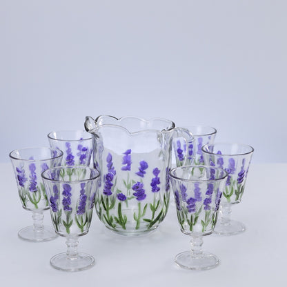 Conjunto Jarra com 6 Taças de Cristal Lavanda Hand Painting 1,3L/240ml - Lyor
